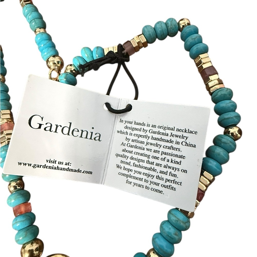 Turquoise Beach-Themed Necklace with Gold Accents - Picture 9 of 11